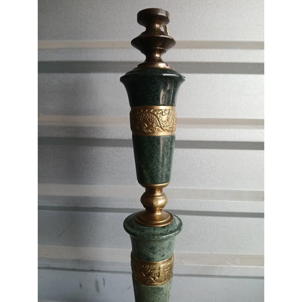 Asian Style Green Marble And Brass‎ Table Lamp